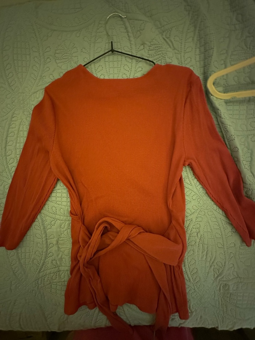 Express Ribbed Wrap-Style Long Sleeve Top in Rust - Picture 2 of 5